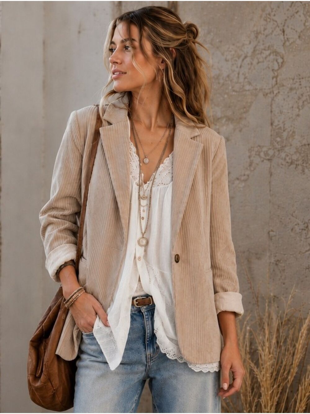 BLUE B ULTRA SOFT LIGHTWEIGHT TAN WIDE WALE CORDUROY BLAZER LINED MED LIKE NEW!